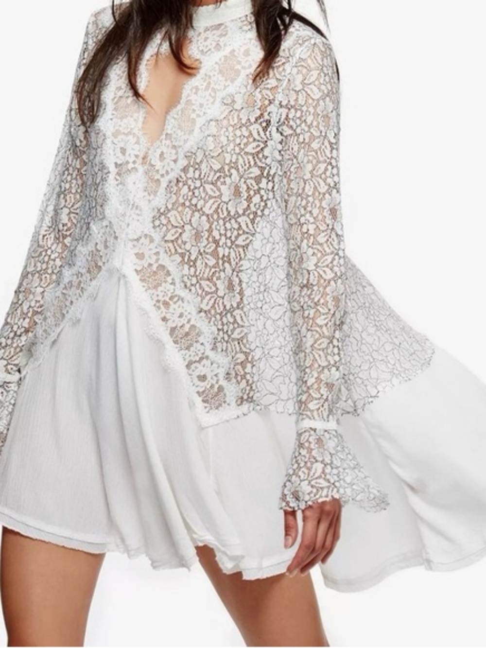 FREE PEOPLE Secret Laced Tunic Dress in Pearl Festival Boho fairy unconventional